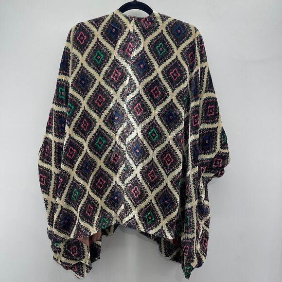 Chasor‎ Velvet Boho Geometric Print Cream Black Multi Oversized Kimono - Picture 5 of 8